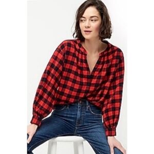 JCrew Beverly Buffalo Plaid Flannel Pullover Red & Black Size S